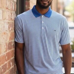Vineyard Vines Winstead Sankaty Polo Golf Men XXL 2XL  Blue Striped Whale logo